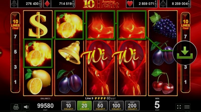 Play 10 Burning Heart by Amusnet Interactive at 1Win Casino