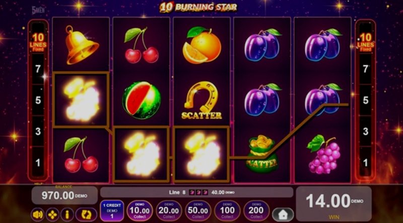 Play 10 Burning Star by 5 Men Gaming at 1Win Casino