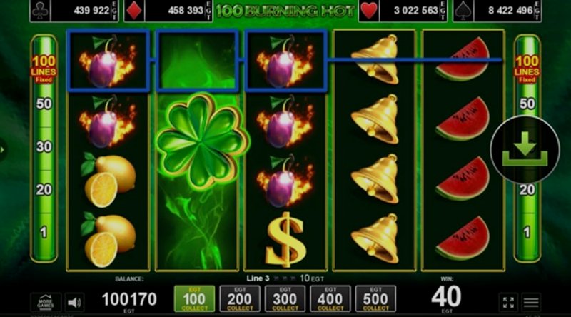 Play 100 Burning Hot by Amusnet at 1Win Casino