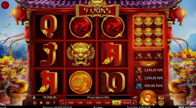 Play 9 Lions by Wazdan at 1Win Casino