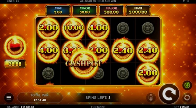 Play Allstar 7s Hold and Win by Kalamba at 1Win Casino