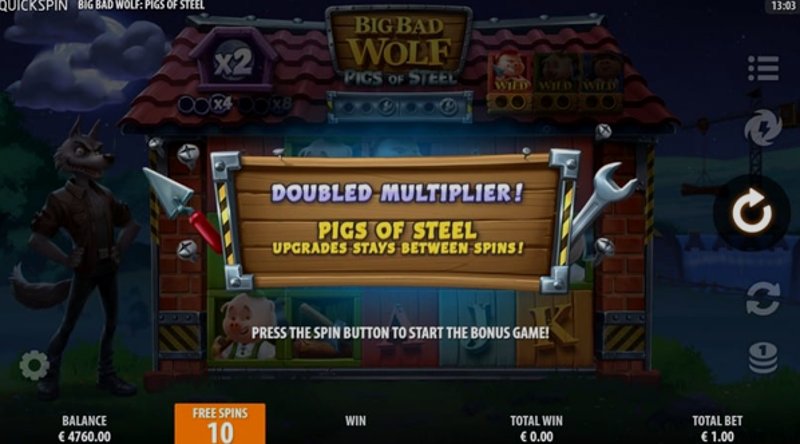 Play Big Bad Wolf: Pigs of Steel by Quickspin at 1Win Casino