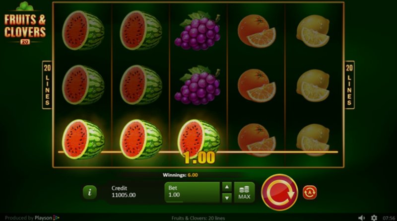 Play Fruits & Clovers: 20 lines by Playson at 1Win Casino