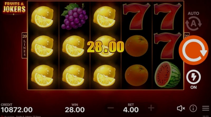 Play Fruits & Jokers: 20 lines by Playson at 1Win Casino