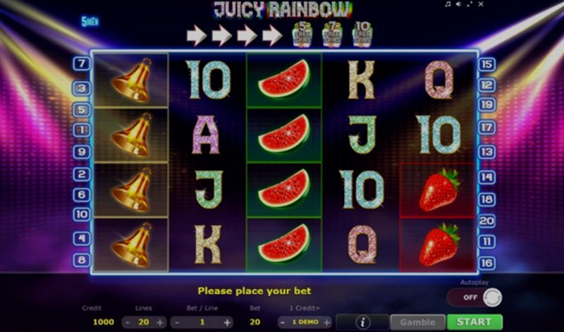 Play Juicy Rainbow by 5 Men Gaming at 1Win Casino