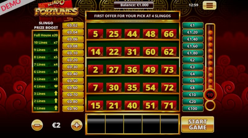 Play Slingo Fortunes by Slingo at 1Win Casino