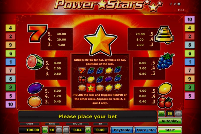 Play Power Stars by Novomatic at 1Win Casino