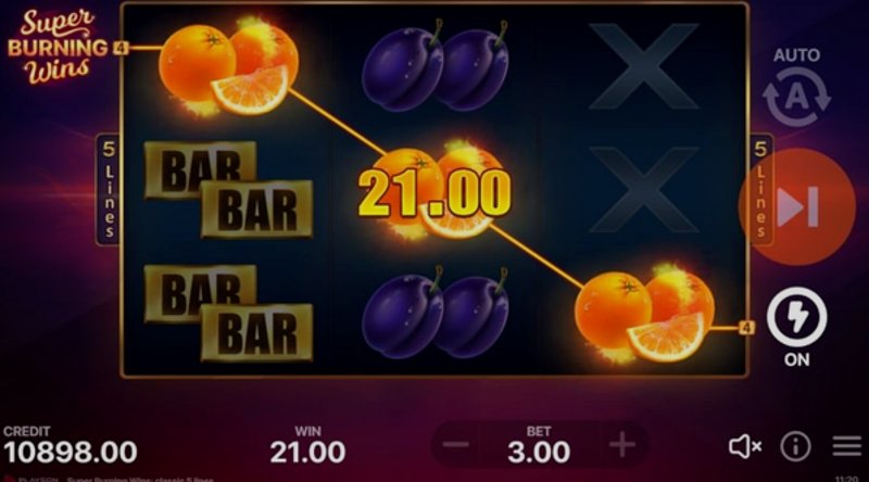 Play Super Burning Wins: classic 5 lines by Playson at 1Win Casino