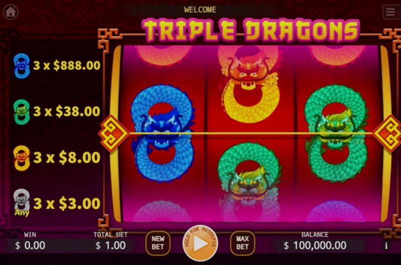 Play Triple Dragons by Kaga at 1Win Casino